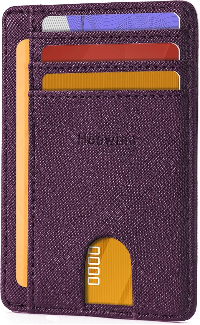 Hoewina Slim Wallet for Men, Credit Card Holder Wallet, Minimalist Design - RFID Blocking Front Pocket Leather Thin Wallet for Men and Women（Cross Grape Purple）