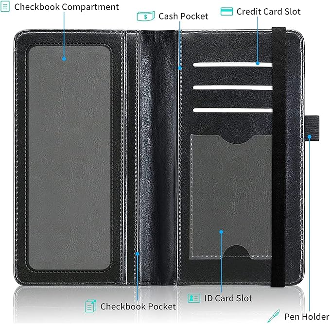FUYOCWE Leather Checkbook Covers for Men Women Check book Holder Cover Wallets for Personal Checkbook Duplicate Checks with RFID Blocking & Elastic Strap-Dragonfly Drawing