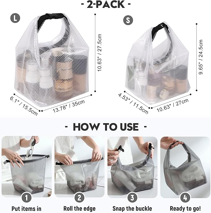 Sea Team 2-Pack Waterproof Travel Toiletry Bag, Makeup Organizer & Storage Pouch - Clear EVA Material, Large Opening, Portable Handle for Travel, Gym, Swimming, Daily Use