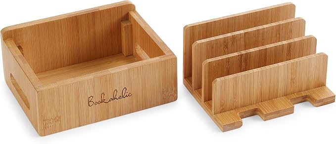 Bookaholic Bamboo Multi-Device Charging Station & Organizer - Rustic Elegant Desktop Dock for Smartphones, iPhone, iPad & Tablets - USB Compatible - Eco-Friendly