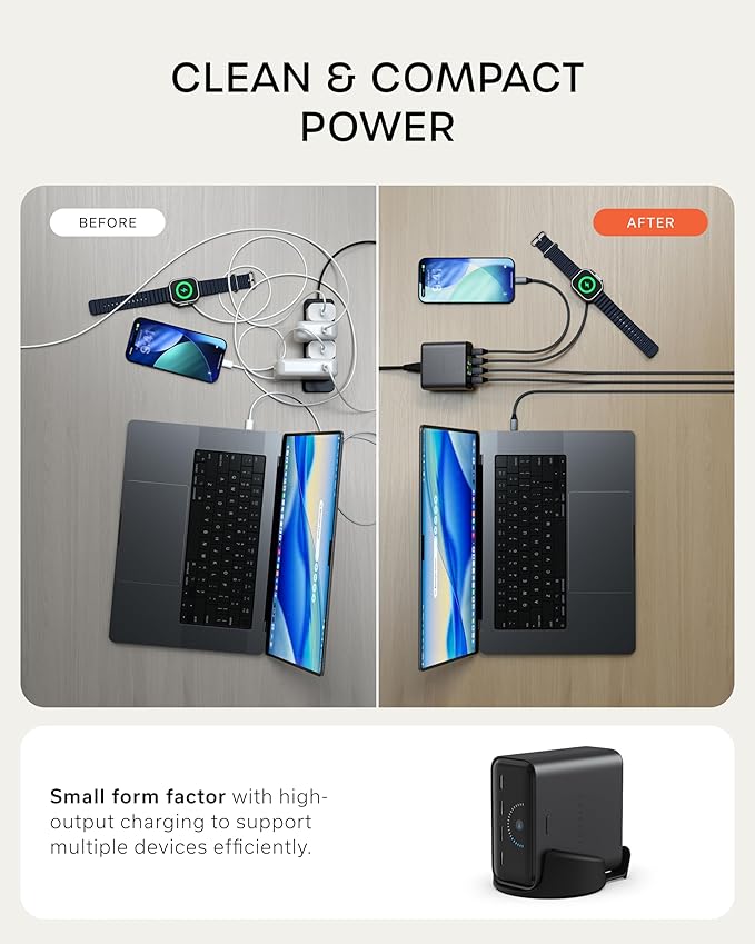 Satechi ChargeView??140W Desktop Charger, GaN Charging Station with Live Power Display, Four USB-C Ports, Designed for Modern Workspaces, Space Black