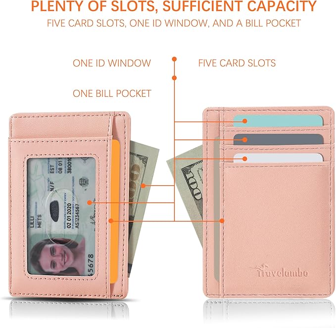 Travelambo Slim Wallet Front Pocket Minimalist Leather RFID Blocking Medium Size