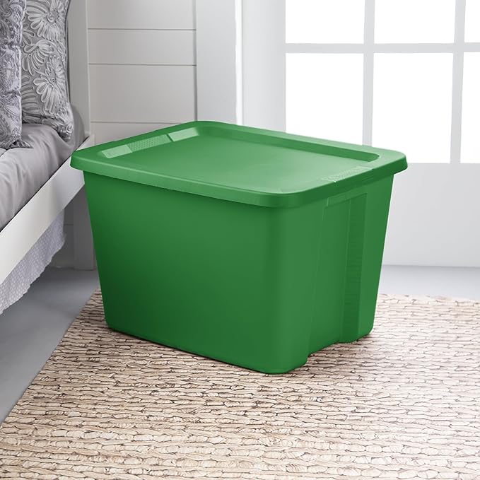18-Gallon Plastic Storage Bins with Snap-on Lids – 8-Pack, Home Organization Essential (Dark Green)