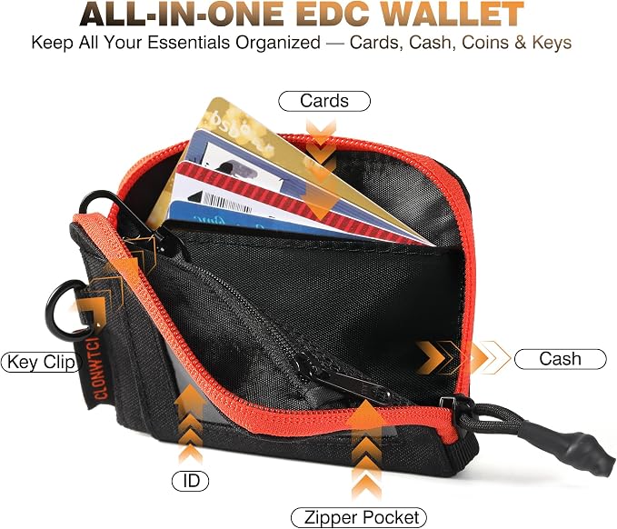 Coin Purse for Men, RFID Blocking 500D Nylon Small Wallet with Key Clip, Slim Front Pocket Card Holder, Zipper Coin Pouch & ID Window Organizer for Cards, Cash