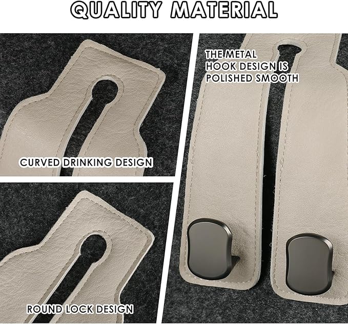 KINIVA Car Seat Headrest Storage Hooks, Set of 2, Suede PU Leather, Double Hooks (06-White)