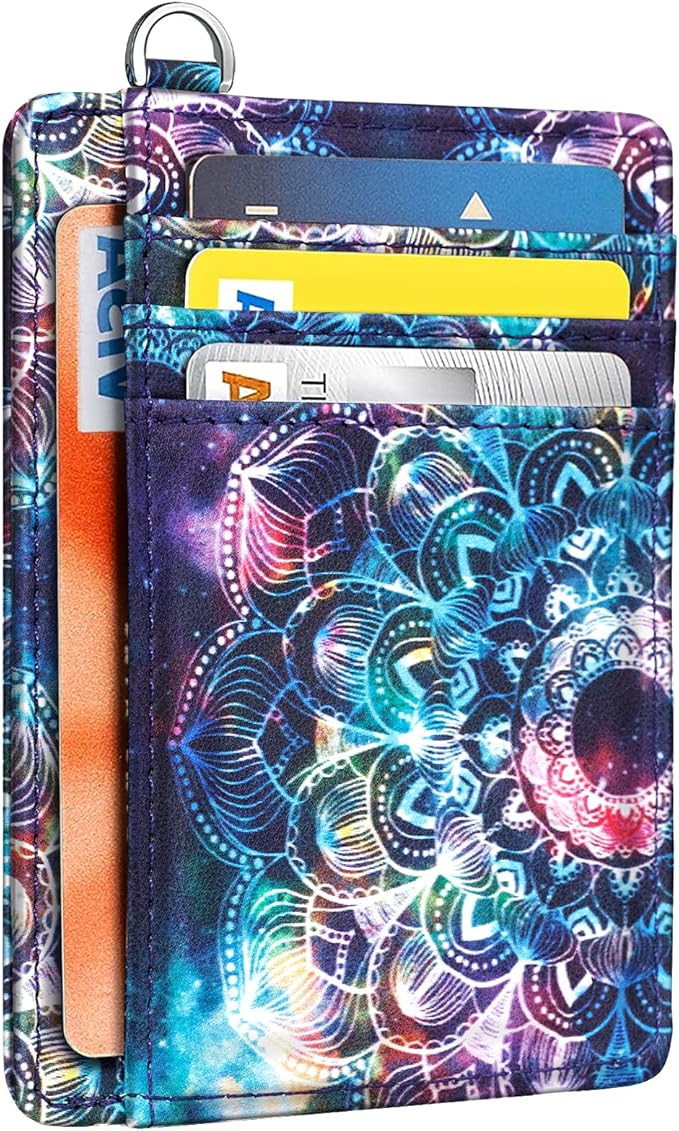 Coco Rossi Slim Front Pocket Wallet RFID Blocking Minimalist Credit Card Holder Wallet with D-Shackle for Women,Mandala
