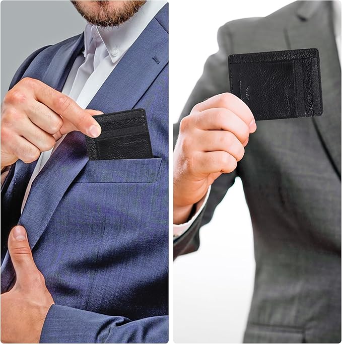Ultra Slim Leather Wallet Just 0.12 Thick, 6 Card Slots, RFID Blocking, Soft, Durable, Minimalist Genuine Leather, Credit Card Holder for Men & Women Great Gift