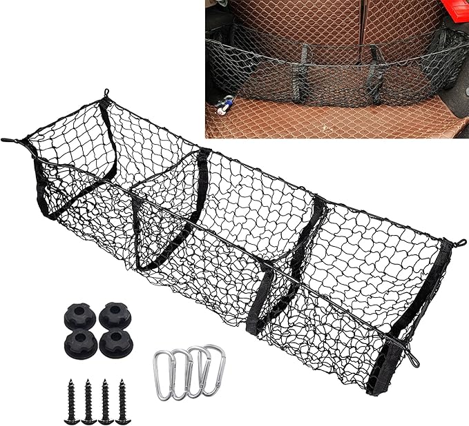 Cargo Net for Car, Truck Bed Storage, 3 Pocket Rear Trunk Cargo Net Stretchable Organizer Elastic Mesh Net, Universal Car Interior Accessories Cargo Storage Mesh Net Fit SUV, Pickup, Truck