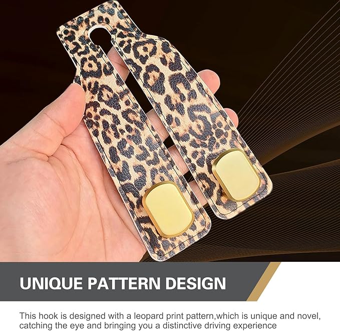 2 PCS Car Seat Headrest Hooks for Hanging, Double Heavy Duty Metal Hooks with Leopard Print, Car Organizer Accessories for Women, Universal for Most Cars, Trucks, SUVs (Brown Leopard Print)