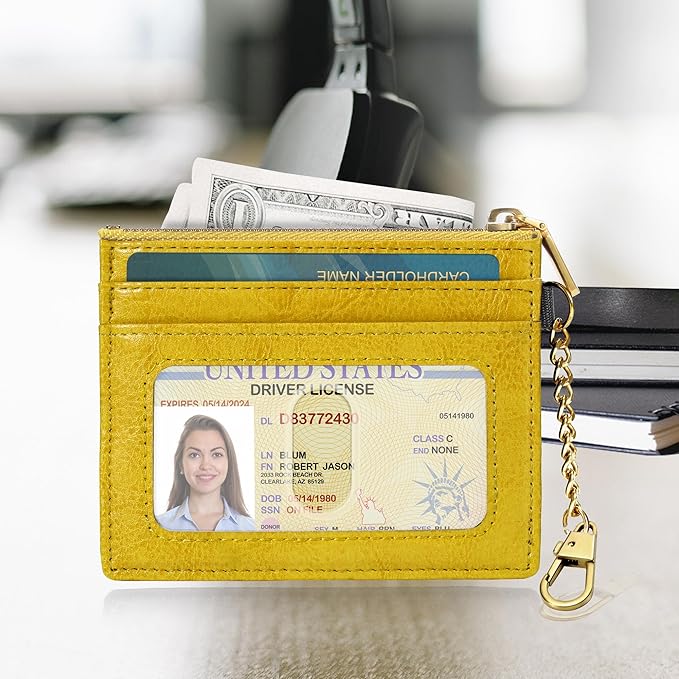 SEAVILIA Card Holder Keychain Wallet for Women with ID Window RFID Coin Purse Bee Gifts Slim Minimalist Small Wallet