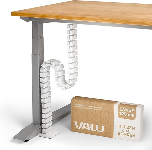 VALU Cable Management Spine – 49 Inch Cable Organizer for Height-Adjustable & Fixed Desks – Sturdy & Flexible with Magnetic Link – Cord Management System Under Desk with Steel Base & Non-Slip Pads