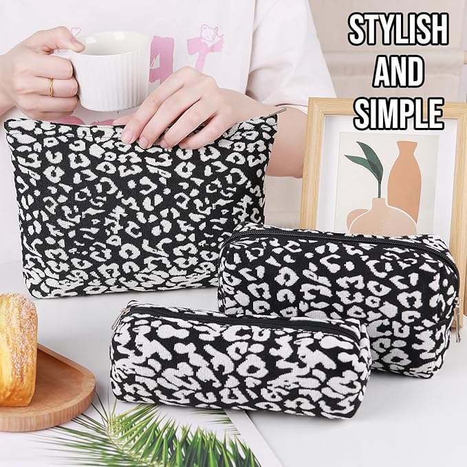 3 Pcs Makeup Bag Cosmetic Bag Set for Girls Women Travel Organizer Bathroom Toiletry Pouch Large Capacity Storage Bag (Black-2)