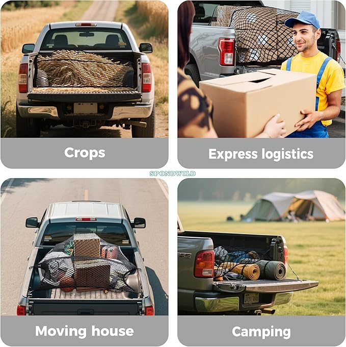Stretchable Cargo Net with Hooks - Adjustable Elastic Trunk and Truck Bed Storage Organizer for Cars and Trucks, Ideal for Securing Light Loads, Easy to Install,6' x 4'