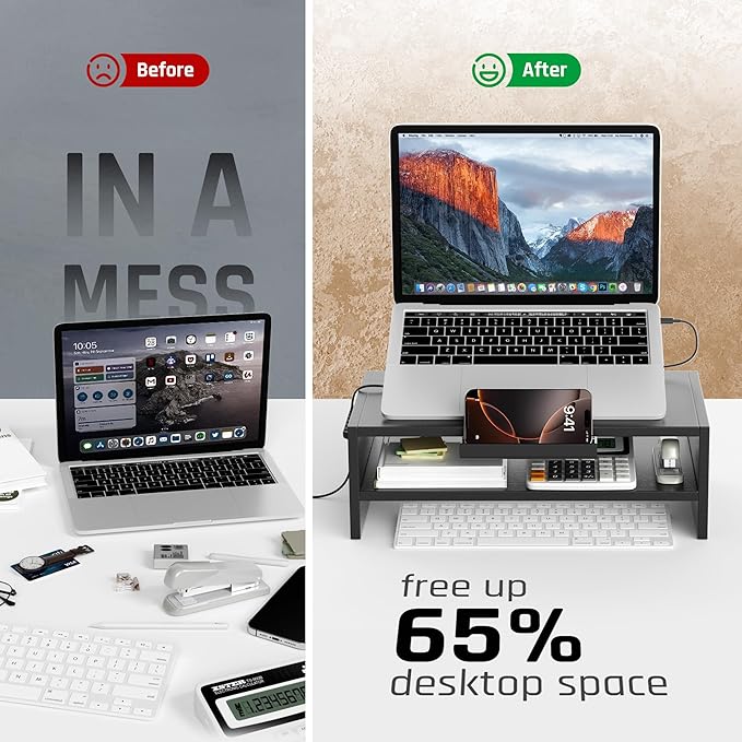 Adjustable Wood Laptop Stand, Ergonomic Height Angles Computer Holder Riser for Desk Compatible with Air, Pro, Dell, HP, Lenovo More 10-17.3" Laptops, Black