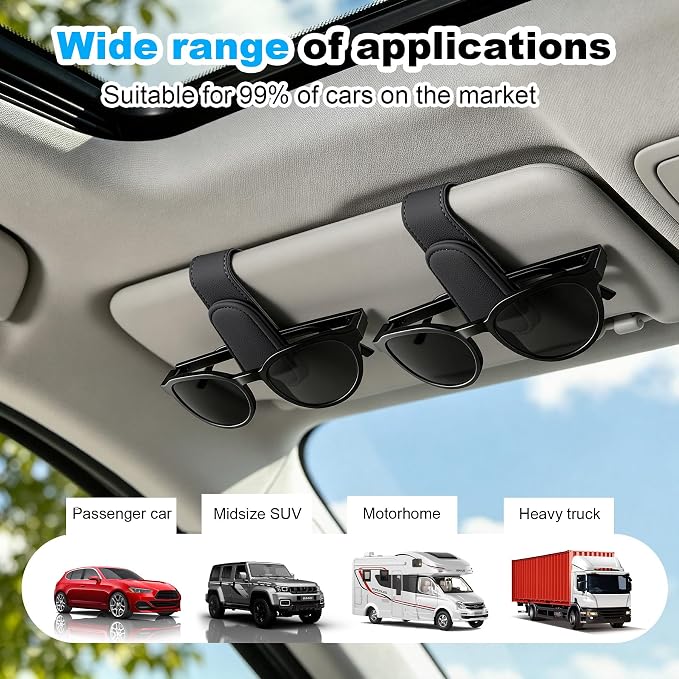 Sunglass Holder for Car Visor Magnetic Leather Visor Sunglasses Clip Eyeglass Hanger Clip for Car Sun Visor Black 1 Pack