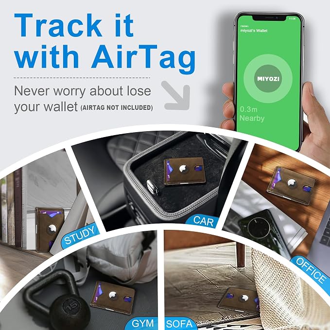 miyozi Airtag Wallet for Men,with Money Clip 11 Cards Slim Front Pocket Leather RFID Blocking Wallet with Gift Box