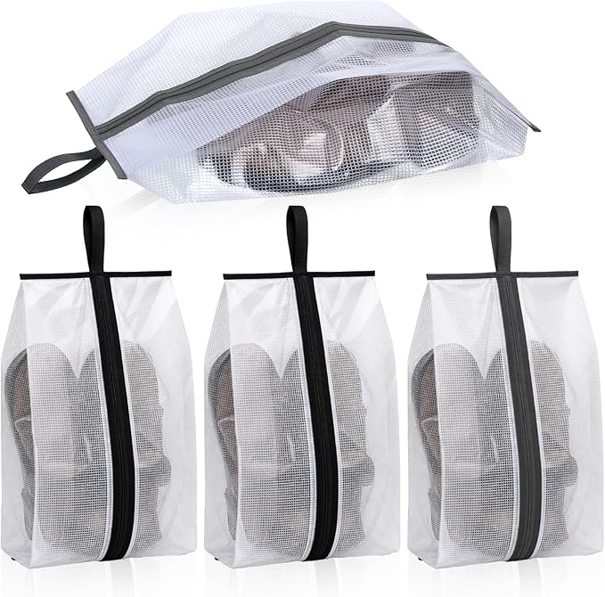 Shoe Bags for Travel 4 PCS Large Travel Shoe Bag Clear Gym Shoes Bag with Zipper Waterproof Golf Shoes Dust Bags with Handle for Man and Women (Black & Gray)