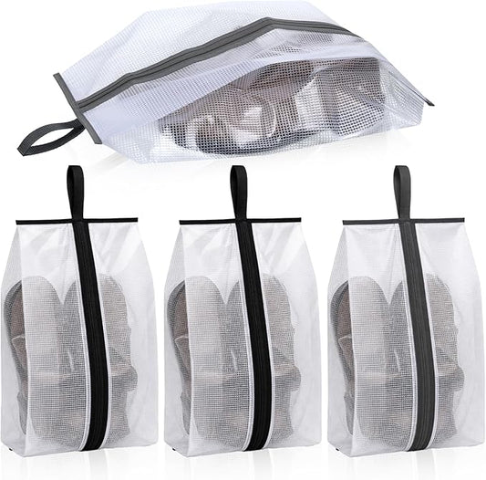 Shoe Bags for Travel 4 PCS Large Travel Shoe Bag Clear Gym Shoes Bag with Zipper Waterproof Golf Shoes Dust Bags with Handle for Man and Women (Black & Gray)