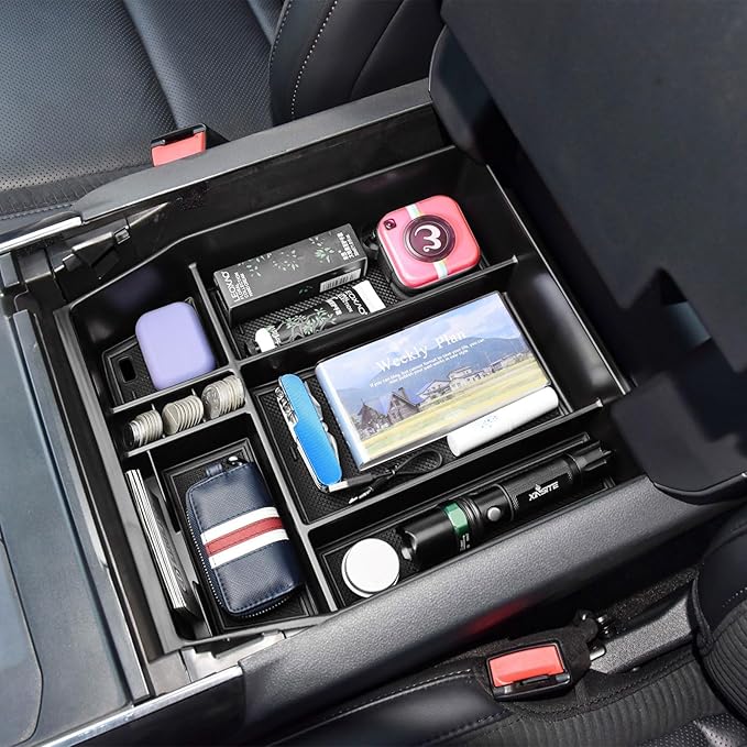 EDBETOS Center Console Organizer Compatible with Ford F150 2021-2023 Accessories (40/Console/40 Front-Seats ONLY) F-150 Armrest Box Interior Pallet Secondary Storage Box Insert Tray, Black