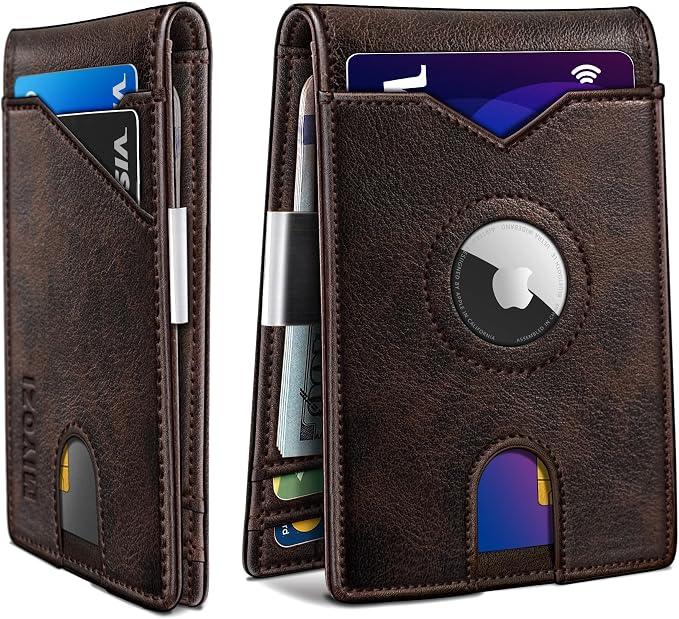 miyozi Airtag Wallet for Men,with Money Clip 11 Cards Slim Front Pocket Leather RFID Blocking Wallet with Gift Box