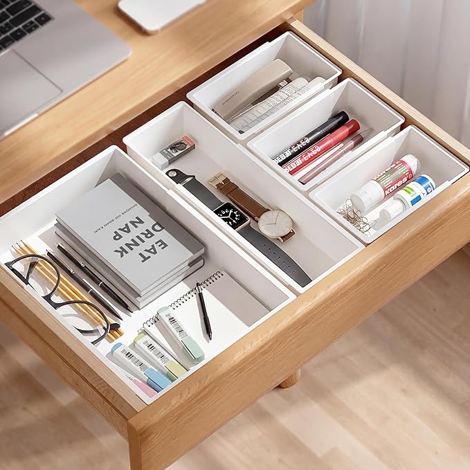Expandable Drawer Organizer for Kitchen, Bathroom & Office – Adjustable Plastic Storage Tray for Utensils, Makeup, Cutlery, Desk Supplies – BPA-Free, Stackable, No Assembly Required (3 PCS)