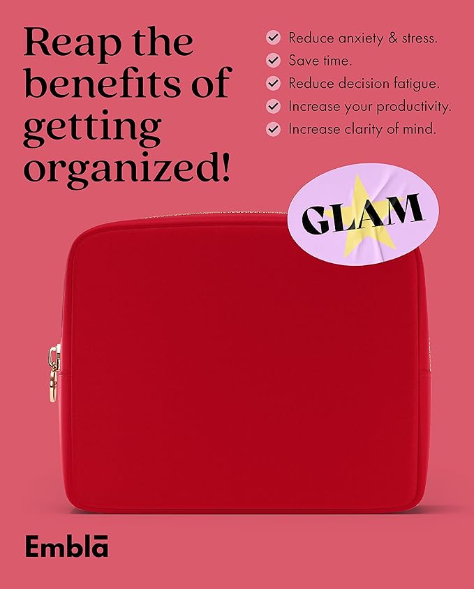 Embla Large Makeup Bag and Waterproof Nylon Travel Toiletry Bag, Large Capacity Cosmetic Zipper Pouch, Red