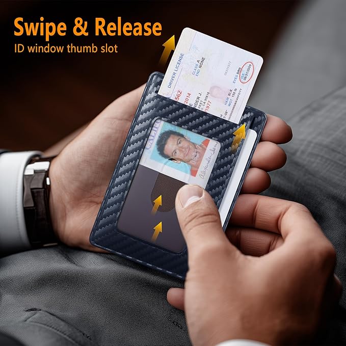 Travelambo Front Pocket Minimalist Leather Slim Wallet RFID Blocking Carbon Fiber Texture