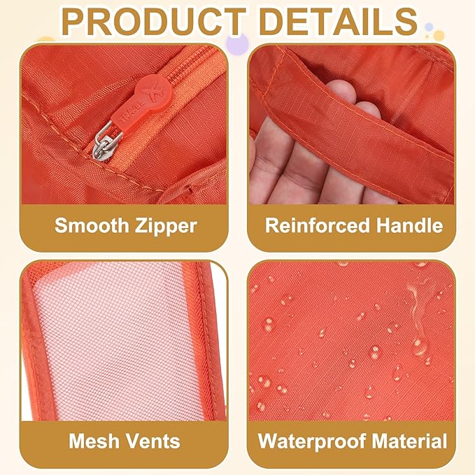 Foldable Travel Shoe Bag, Waterproof Shoe Pouches Organizer with Handle Travel Packing Cubes -Fitting for Storing (Sneakers/Sandals/Fitness Shoes) 2 Pcs & Orange/Light Blue