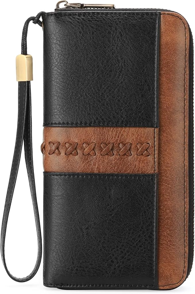 GOIACII Wallet for Women Ladies Wristlet Long Purse Zip Around Clutch RFID Blocking Vegan Leather