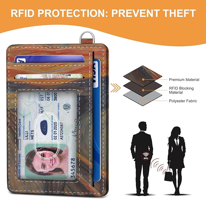 SEAVILIA Credit Card Holder for Women, Scream RFID Wallet Women, Slim Minimalist Front Pocket Card Holder, Cute Thin Travel RFID Blocking Card Case, Small Wallets Woman Gifts Girls