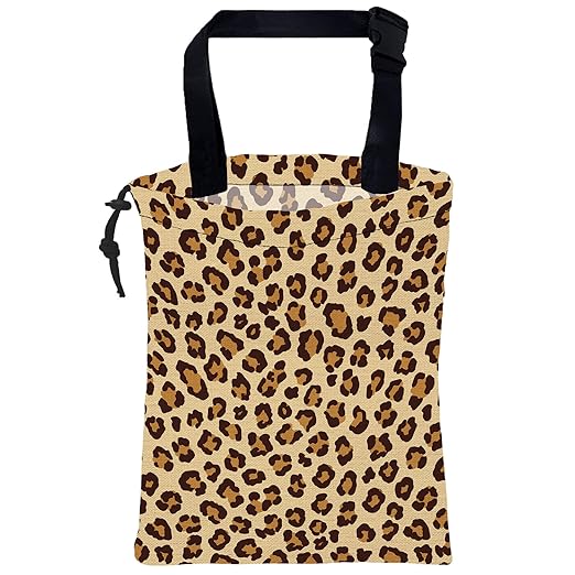 Car Trash Bag Hanging Brown Leopard Print Car Trash Can for Back Seat Waterproof Car Garbage Can with Adjustable Straps and Drawstring for Car Accessories Vehicle Travelling Camping
