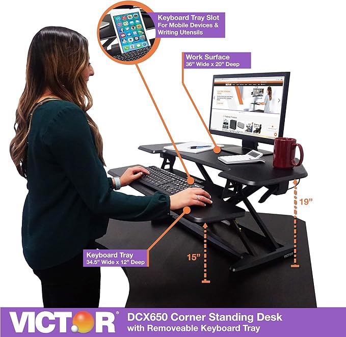 Square D Victor Technology DCX650 Adjustable Corner Standing Desk,36" W, Black