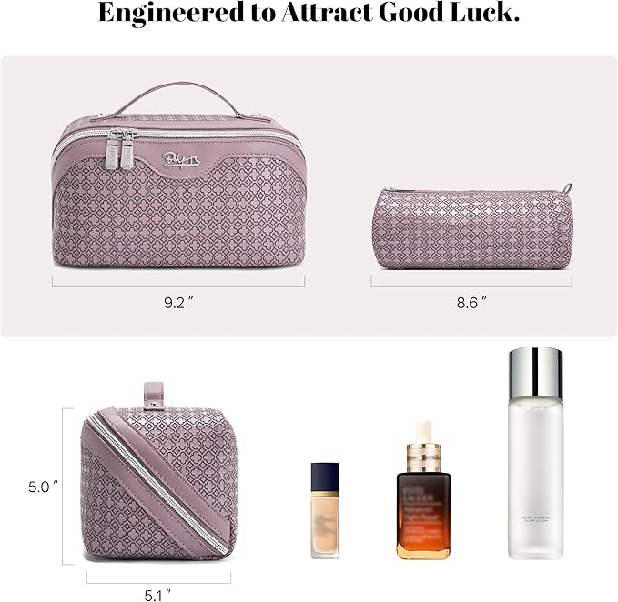 BOYATU Travel Makeup Bag for Women: Four Leaf Clover Large Capacity 3 Pcs Set Cosmetic Bags - Waterproof 50% Extra Space for Toiletry Organizer - Travel Essentials for Fortunate (02 Purple)