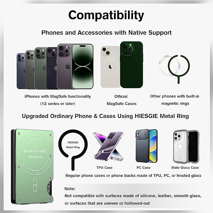 Minimalist Magnetic Wallet for Women, Compatible with MagSafe Wallet with Money Clip, Rfid Blocking Metal Card Holder, Slim Wallet Compatible with iPhone 16/15/14/13/12 Series - Grass Green