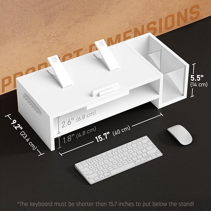 Adjustable Wood Laptop Stand, Ergonomic Height & Angle Computer Riser with Pen Holder – Compatible with MacBook Air/Pro, Dell, HP, Lenovo & 10-17.3" Notebooks – White