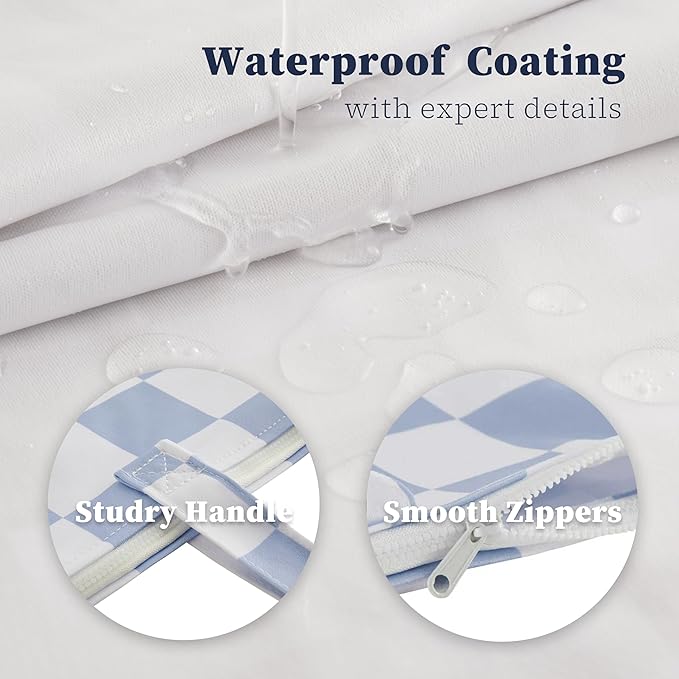Ohocut Checkered 2 Pcs Large Travel Laundry Bags for Dirty Clothes, Aesthetic Trendy Waterproof Washable Laundry Bag with Handle for Travel, Gym, Swimming Pool, Blue