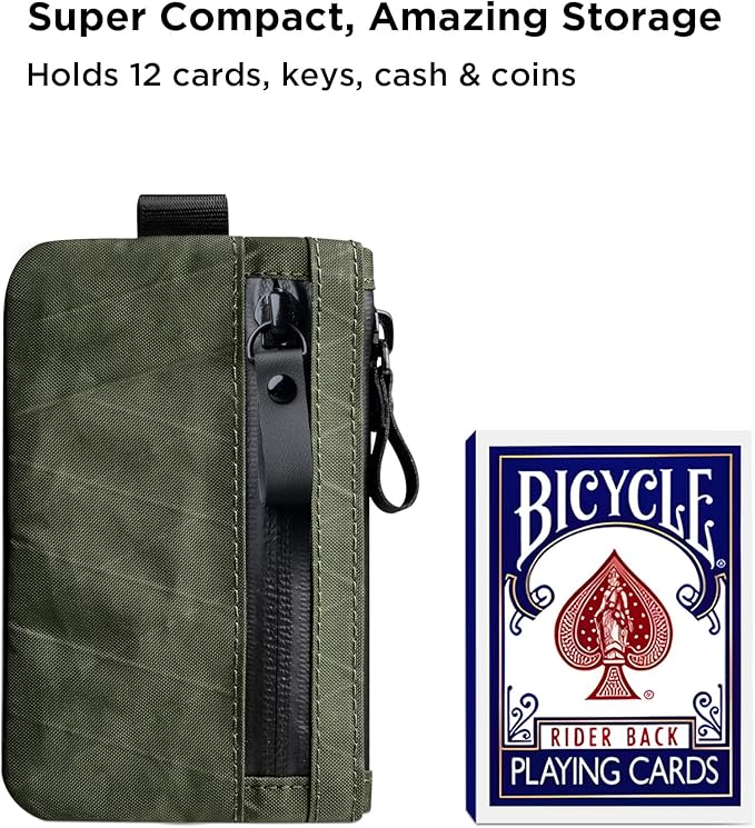 ALPAKA Zip Pouch Dark Green X-Pac- RFID-Blocking Small Cash and Card Zip Wallet with Carbon Neutral, Weatherproof Fabrics, YKK Zipper, EDC Pouch for Men Travel
