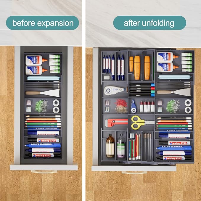 Meqtpomy Multi Level Smart Drawer Organizer – 3 Tier Expandable Drawer Organizer – Jewelry, Junk, Makeup, Silverware Storage Organizer – Perfect for Kitchen, Desk, Medicine Cabinet & More（SMALL）