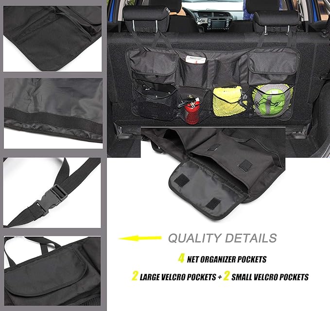 Car Backseat Trunk Organizer Cargo Truck Organizer Foldable Backseat Storage for Car,Truck, SUV, Van Organizers Back Seat Mesh Pockets