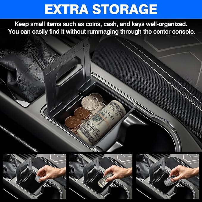 Autorder Coin Holder for Toyota Tacoma 2016-2023 Accessories - Armrest Insert Center Console Organizer with Coin Slot - ABS Plastic Secondary Storage Box