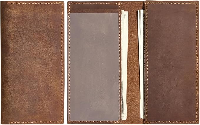 CoBak Genuine Leather Checkbook Cover – RFID Blocking, Luxury Handcrafted Design, Slim & Durable Organizer for Personal & Business Checks.Genuine Leather Brown