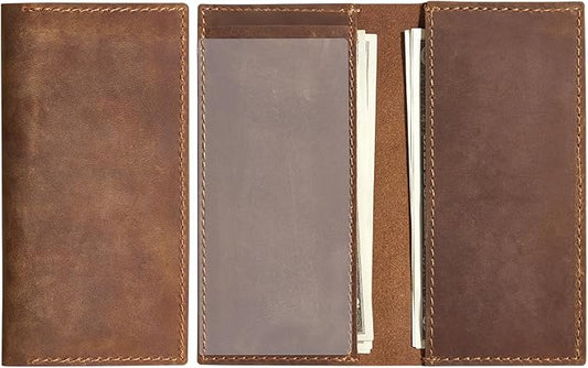 CoBak Genuine Leather Checkbook Cover – RFID Blocking, Luxury Handcrafted Design, Slim & Durable Organizer for Personal & Business Checks.Genuine Leather Brown