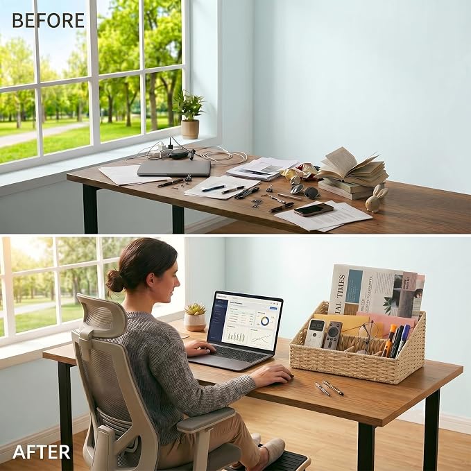 Rattan Mail Organizer - Countertop, Desk, Bills, Woven Basket, Magazine Holder, Mail Sorter, Hobo Organizer，Beige