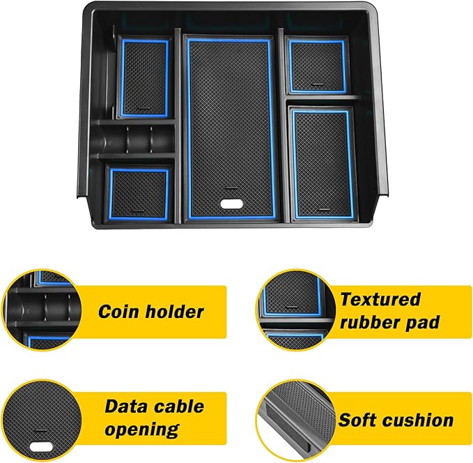 TACOBRO Full Center Console Organizer Compatible with 2014-2018 Sierra 1500 /Silverado 1500 Accessories 2015-2019 Silverado/Sierra 2500 3500HD Compartment Cover Insert Tray Storage, Blue