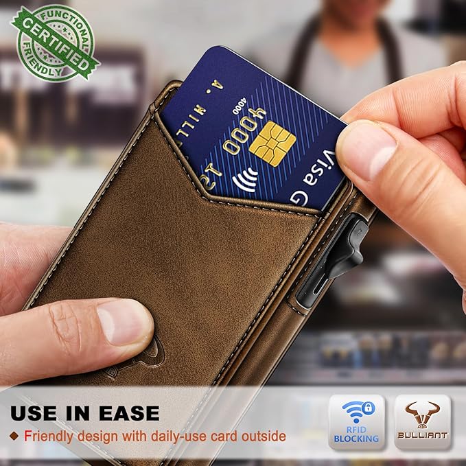BULLIANT Men Wallet,Magnetic Metal Wallet Money Clip 9Cards Pop-up Access RFID Blocking