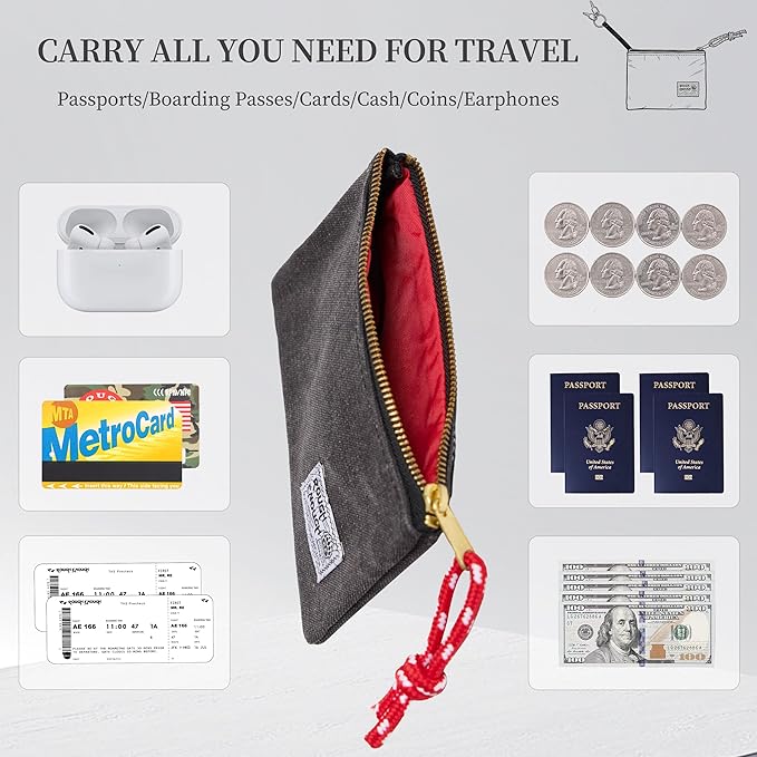 Rough Enough Passport Wallet for Men Women Compact Travel Pouch for Documents ID Essentials with Key Ring Heavy Duty Canvas