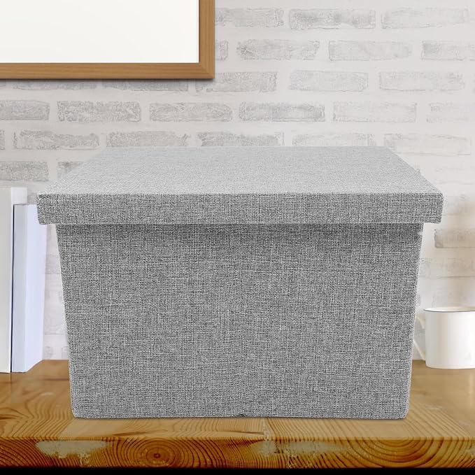 Portable File Organizer with Lid Gray Desktop Document Storage Container for Office and Home Stackable File Storage Container