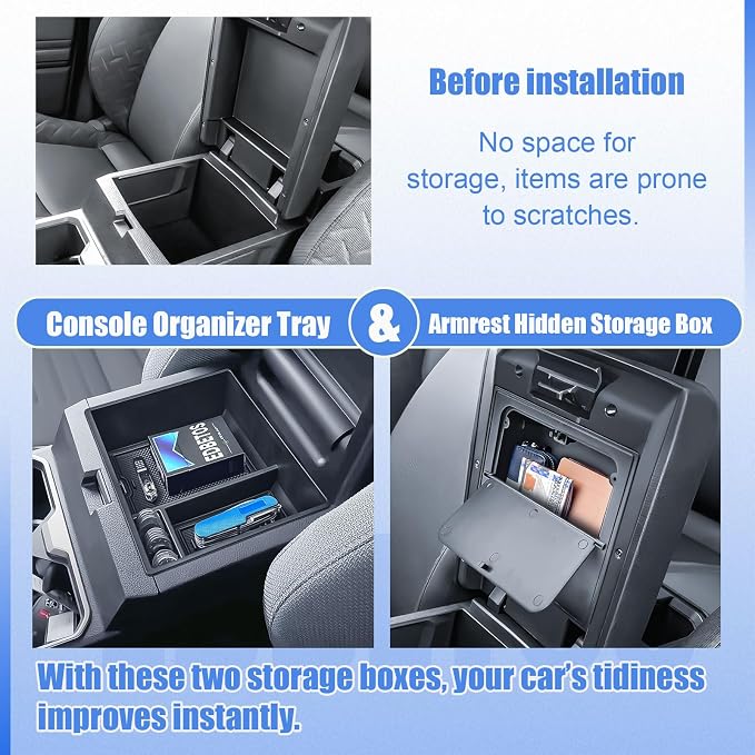 EDBETOS 2PCS 2026 4Runner Center Console Organizer for 2025 2026 Toyota 4Runner (6th Gen) Accessories Insert Tray, Armrest Hidden Storage Box Secret Compartment Press to Open and Close,ABS Black