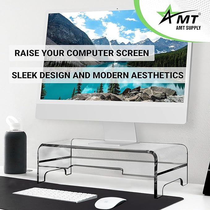 Mnixy AMT Premium Acrylic Clear Monitor Riser Laptop/PC/Multimedia Monitor Stand for Home Office (Medium- 2 Tier)