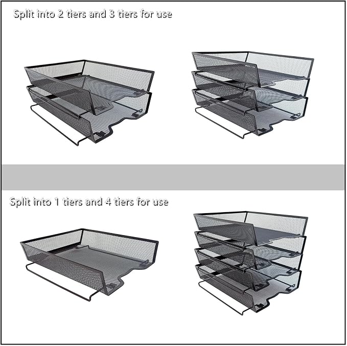 5-Tier Letter Tray Desk Organizer,Metal Stackable File Trays,Black | Shelves for Letter Size or A4 Paper Storage Organizer,Metal Mesh File Basket for Ofice Desk